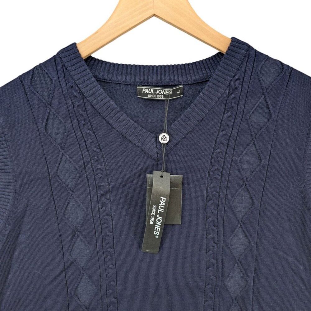PJ Paul Jones Sweater Vest Mens Navy Blue Knit V Neck Sleeveless Pullover Size L - Picture 3 of 8